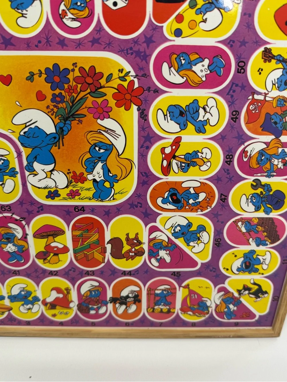 Vintage Smurfs Double‑Sided Board Game 1980s Peyo Artwork Framed Wooden Toy